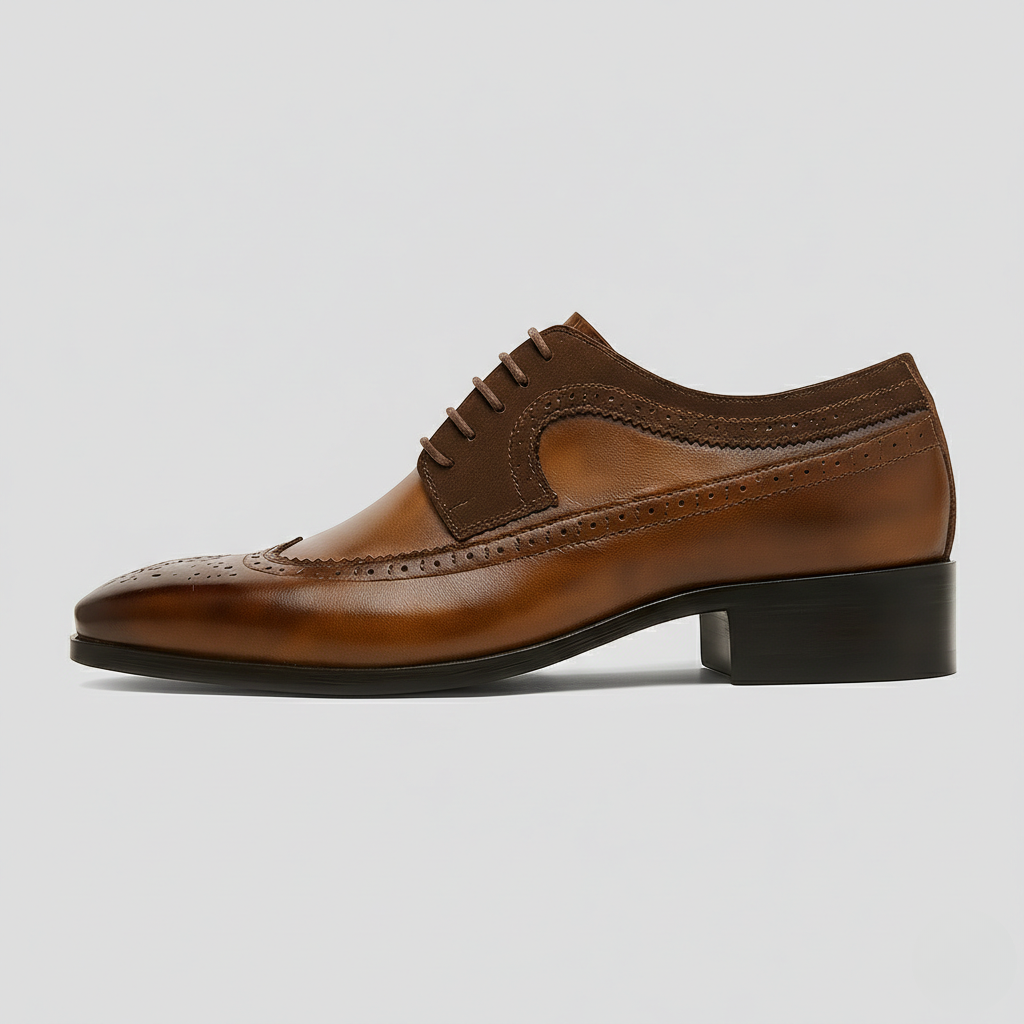 Men's Wingtip Brogue Derby – Two Texture Leather Look Shoes