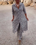 Women's Co-ord Set in white – Printed Longline Shirt and Wide Leg Trousers