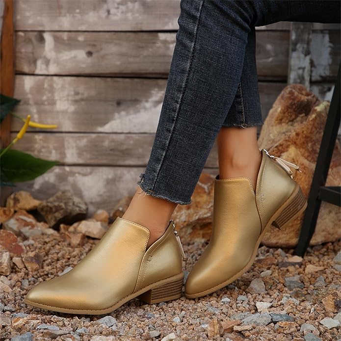 Women's Cut Out Ankle Boots in Gold