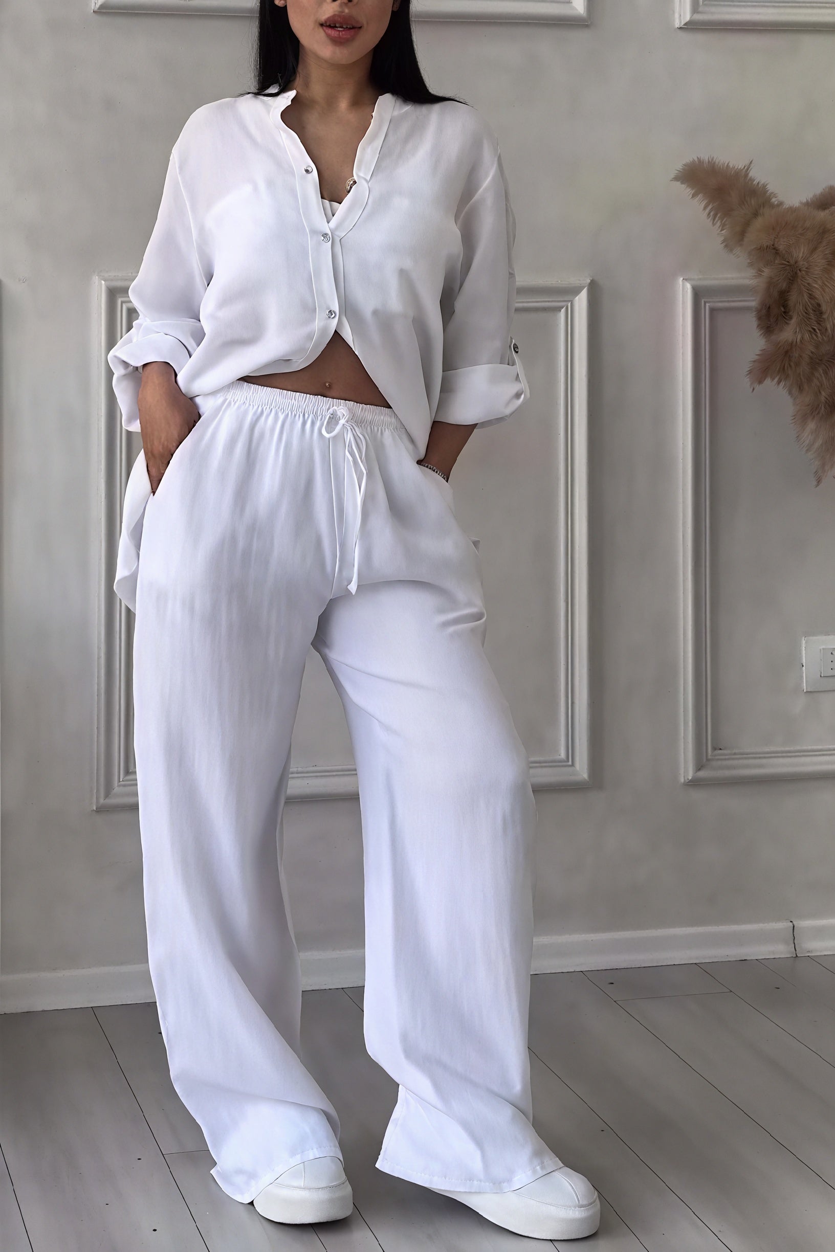Women's Co-ord Set in white – Oversized Shirt and Wide Leg Trousers