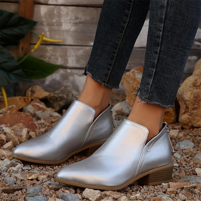 Women's Cut Out Ankle Boots in Silver