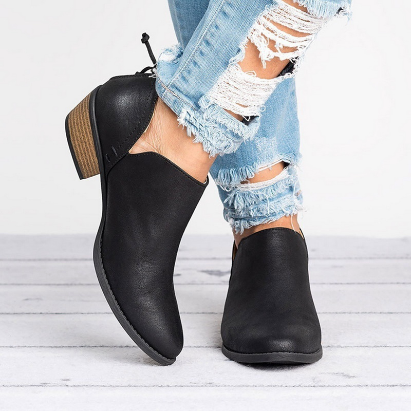 Women's Cut Out Ankle Boots – Low Block Heel Shoe Boots