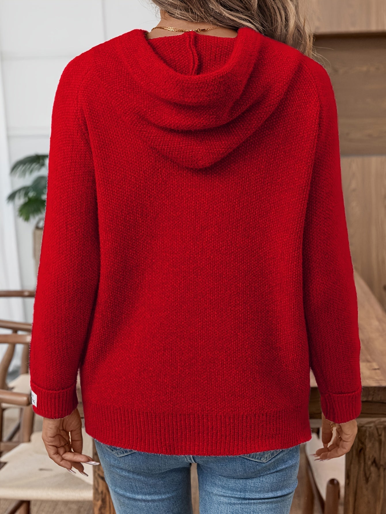 Sadie | Women's Hooded Knit Sweater with Drawstring and Patch Cuffs