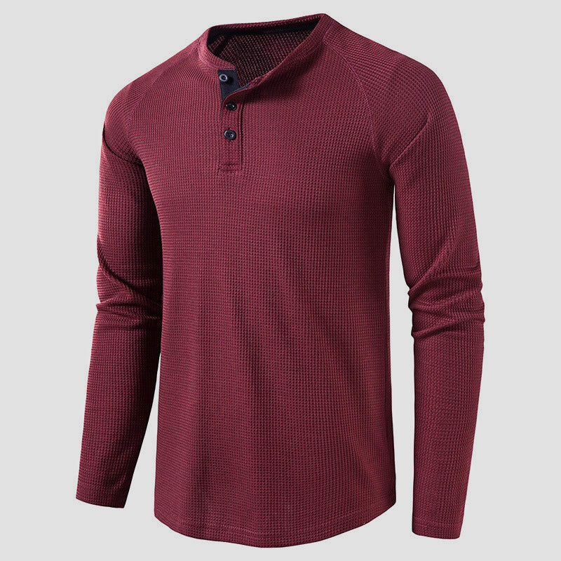 Detail of the ribbed cuff on a men's long sleeve henley