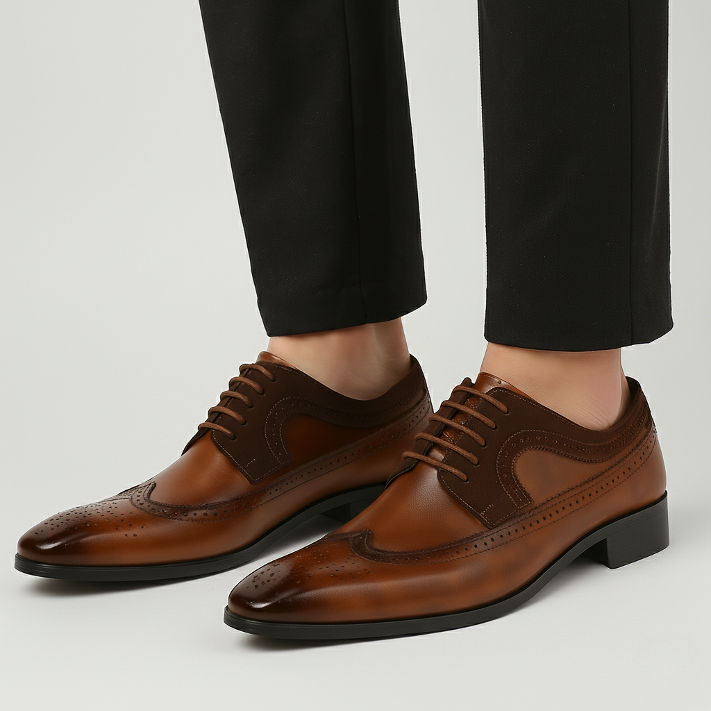 Men's Wingtip Brogue Derby – Two Texture Leather Look Shoes