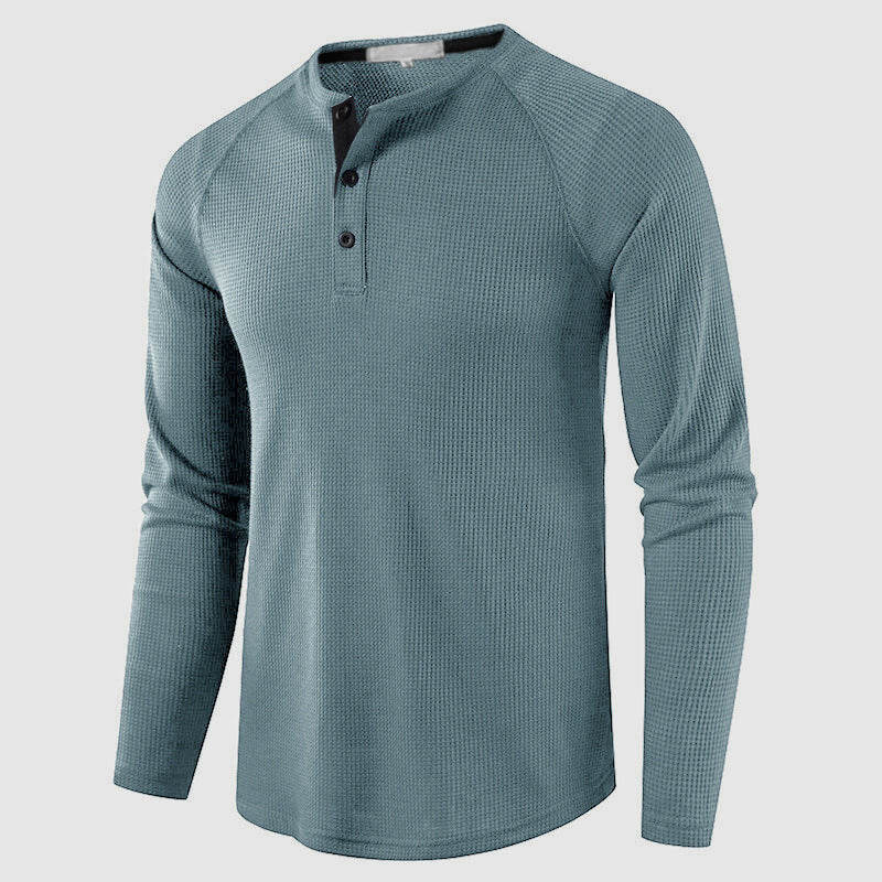 Men's Waffle Knit Henley in Light Blue