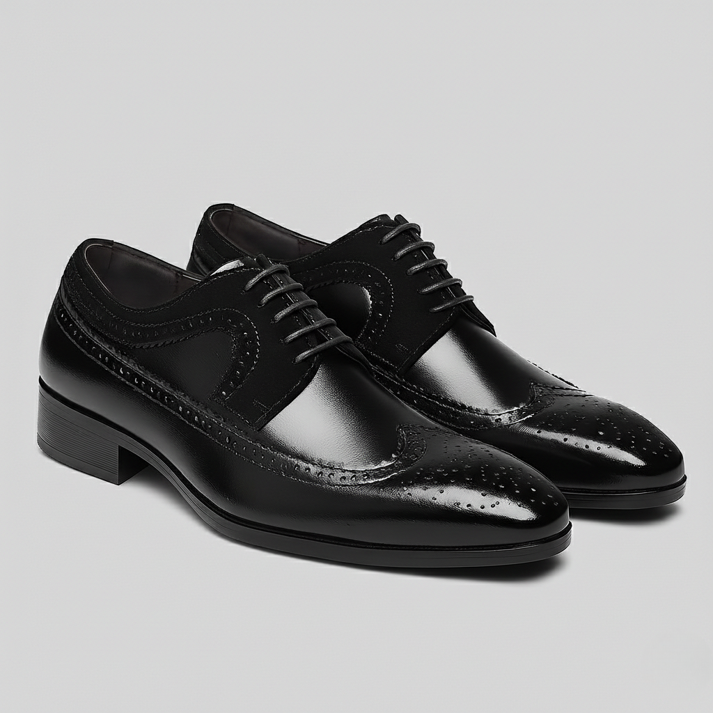 Men's Wingtip Brogue Derby – Two Texture Leather Look Shoes