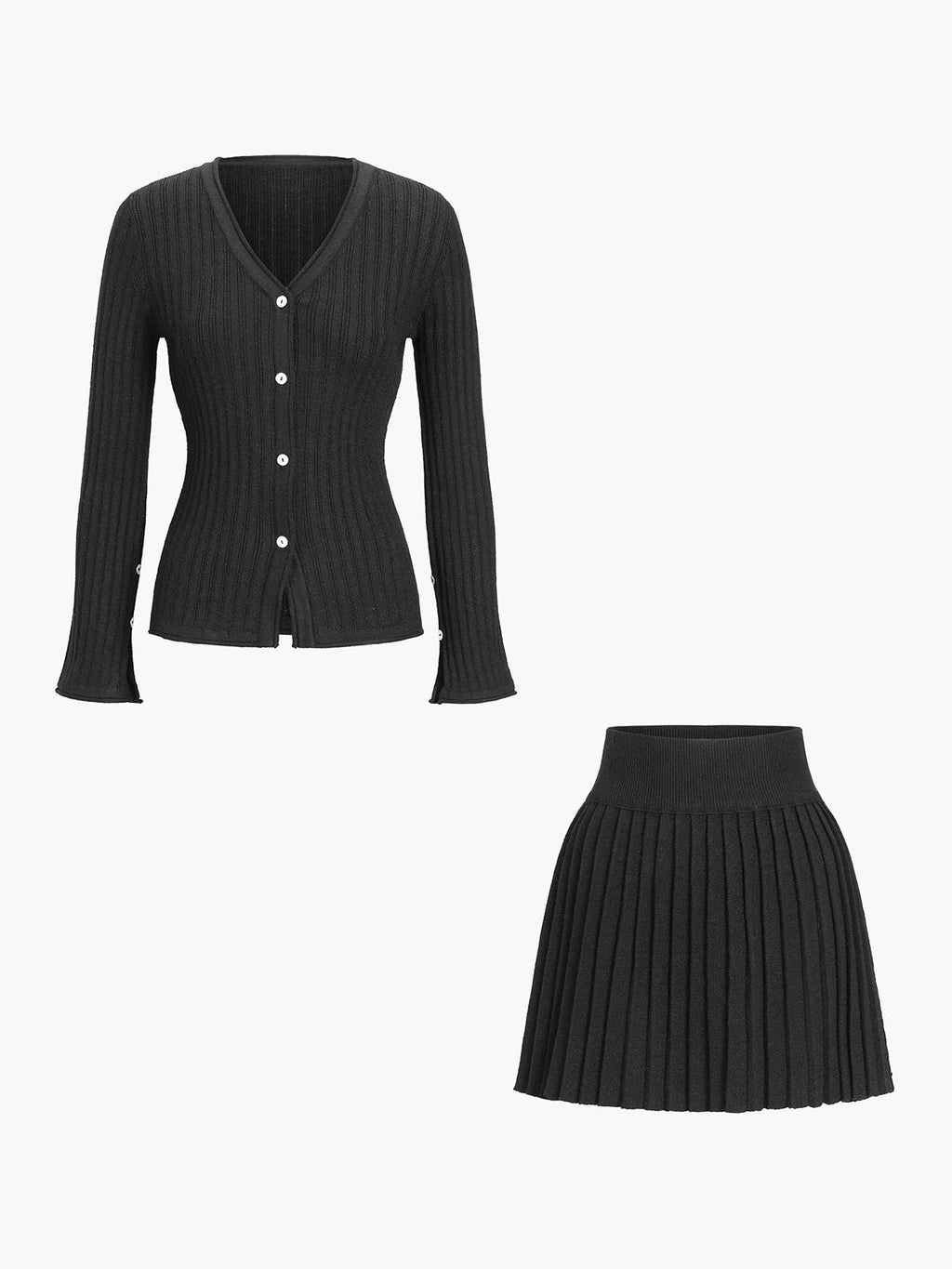 Women's Knitted Co-ord Set in black, view 3