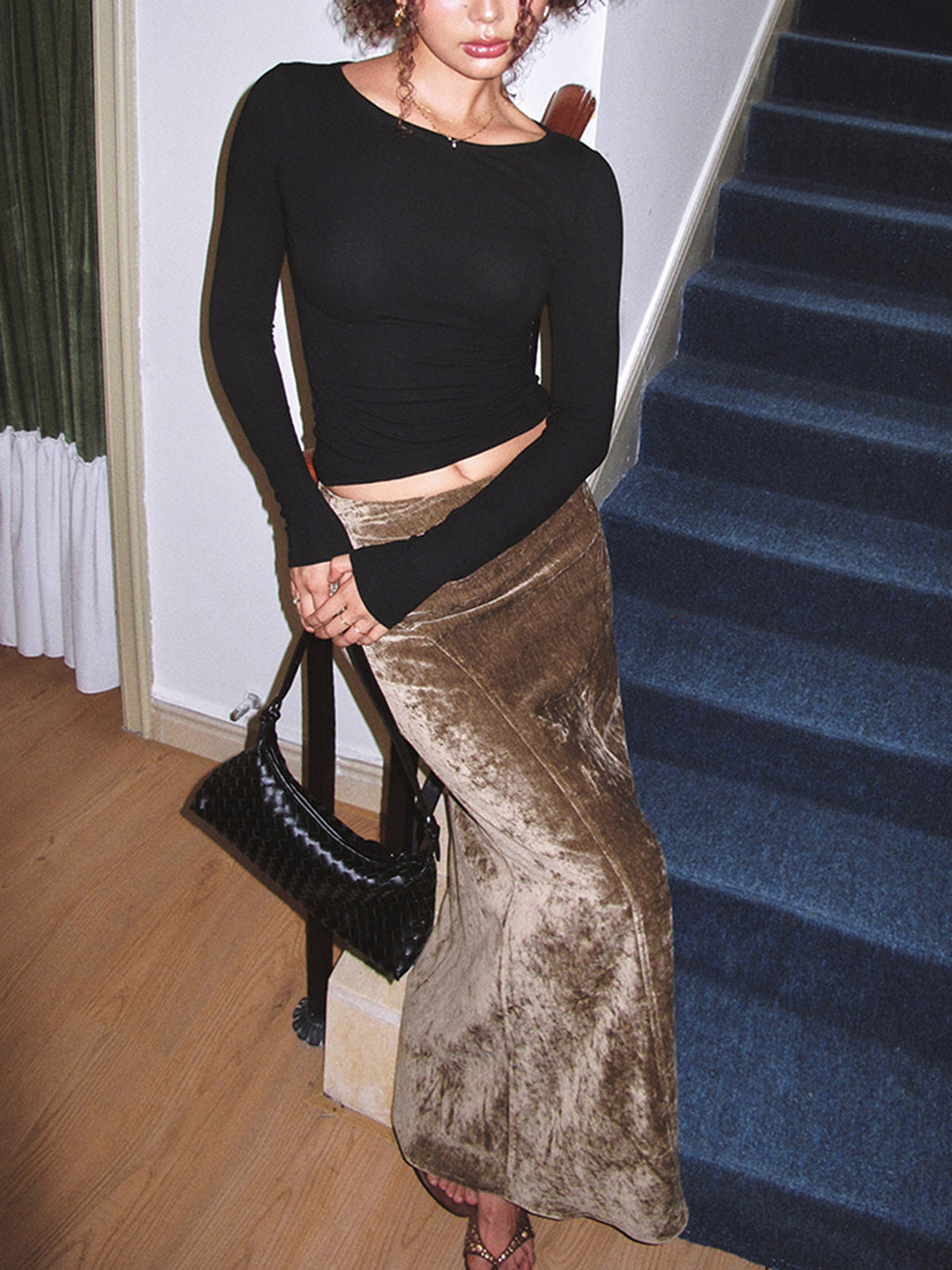 Women's Velvet Skirt in champagne, view 8