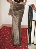 Women's Velvet Skirt in champagne – Crushed Velvet Maxi Skirt