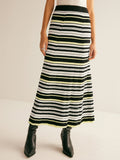 Women's Striped Knit Midi Skirt – Ribbed Pull On Skirt