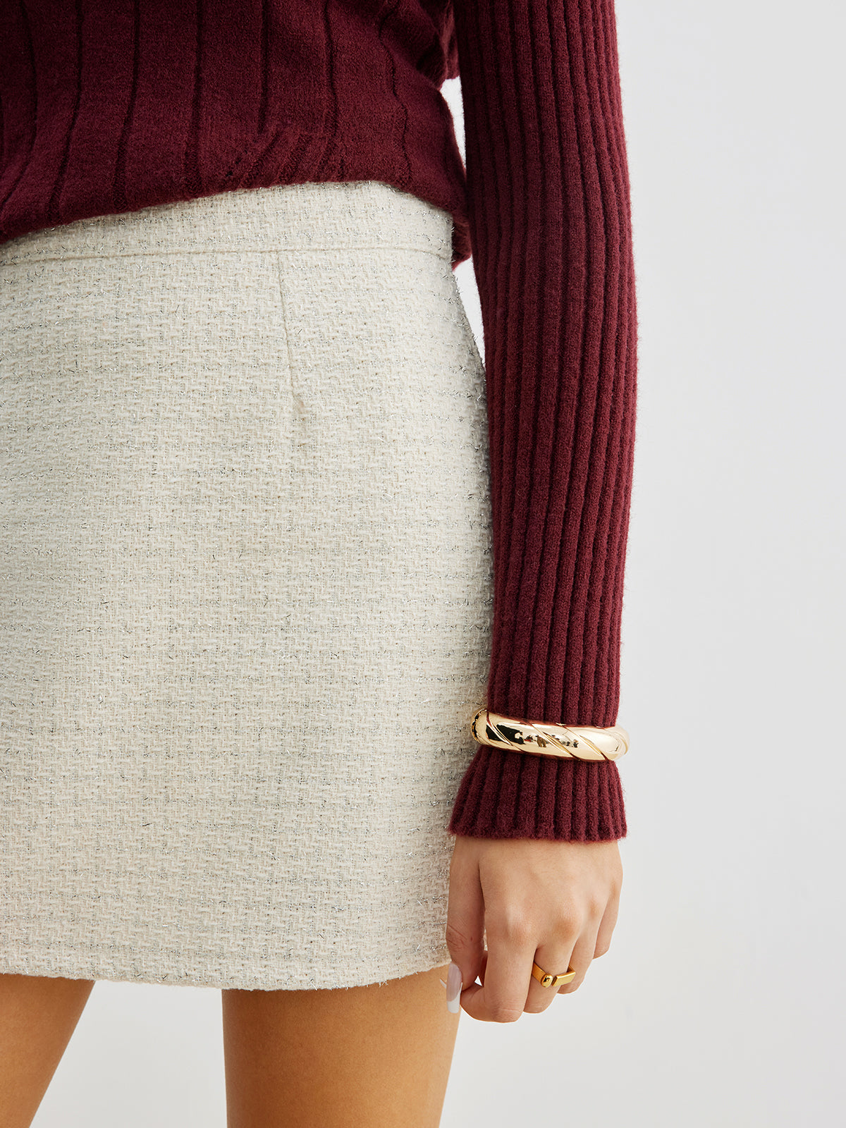 Women's Tweed Skirt in cream, view 8