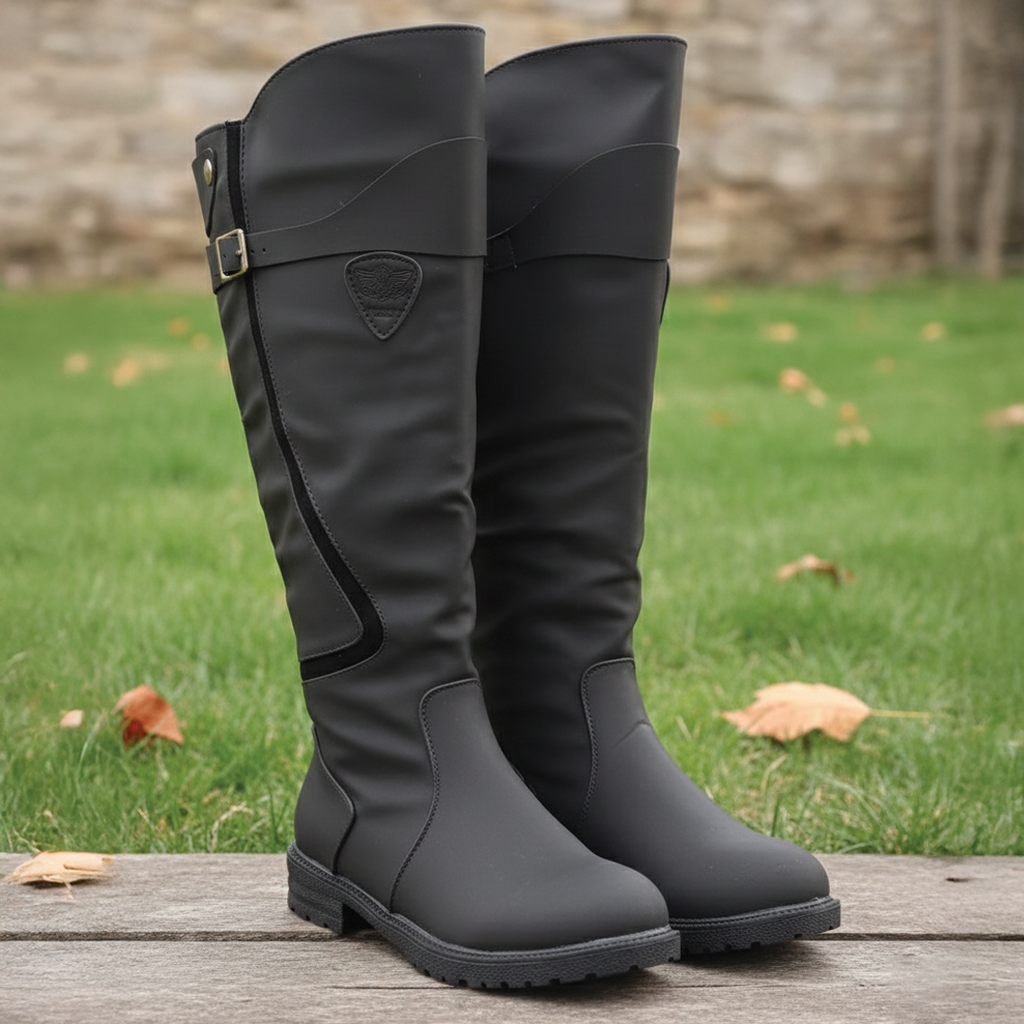 Women's Knee High Riding Boots – Buckled Strap with Lugged Sole