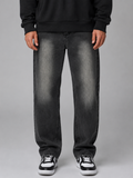 Men's Relaxed Fit Straight Leg Jeans – Vintage Washed Denim Trousers