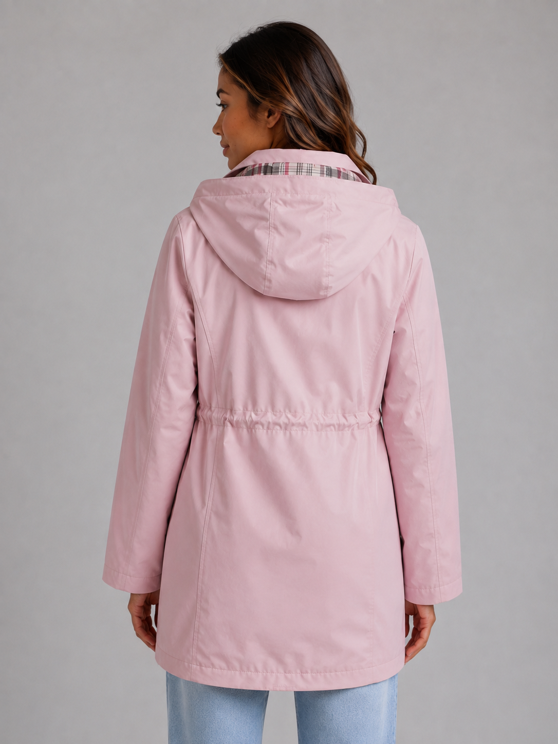 Women's Hooded Waterproof Parka Jacket – Drawstring Waist Rain Coat