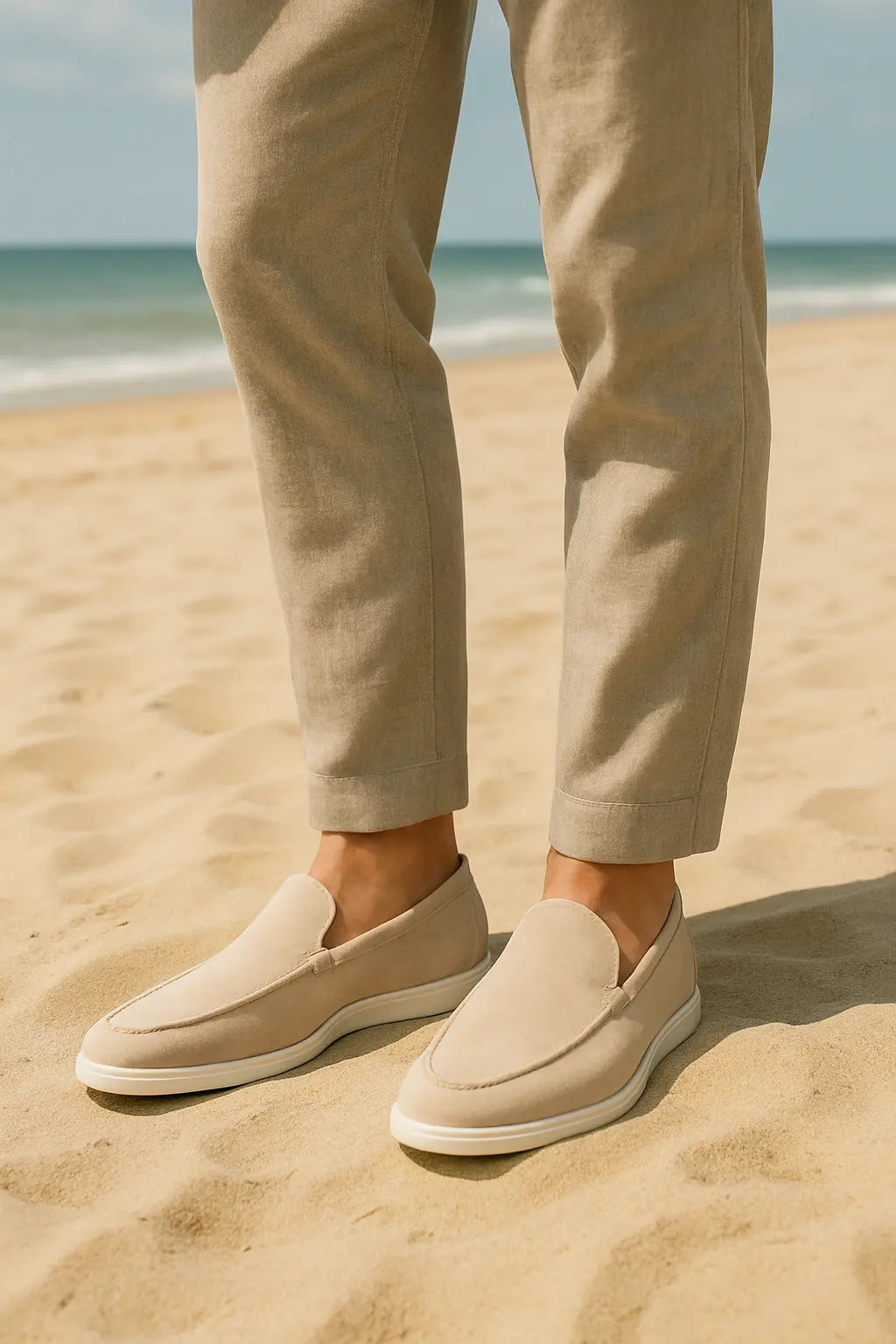 Men's Suede Slip On Loafers – White Sole Casual Shoes