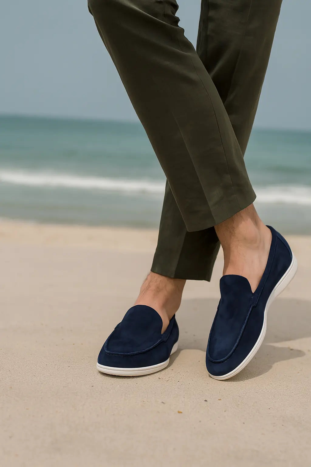 Men's Suede Slip On Loafers – White Sole Casual Shoes