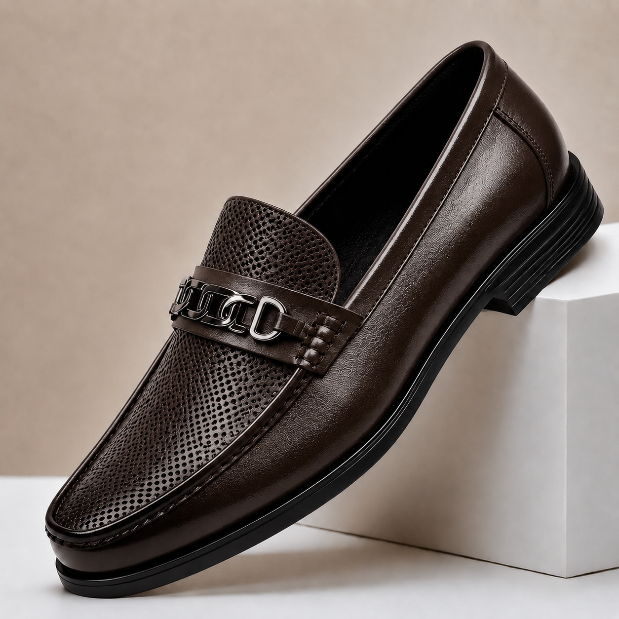 Men's Perforated Loafers – Bit Trim Slip On Shoes