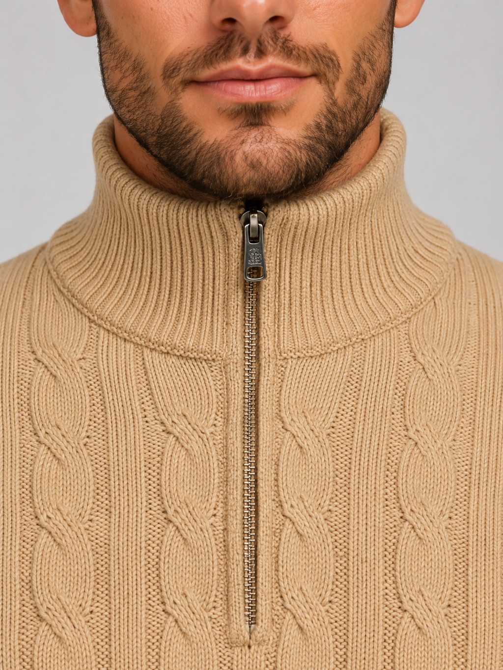 Men's Cable Knit Quarter Zip Jumper – Funnel Neck Sweater