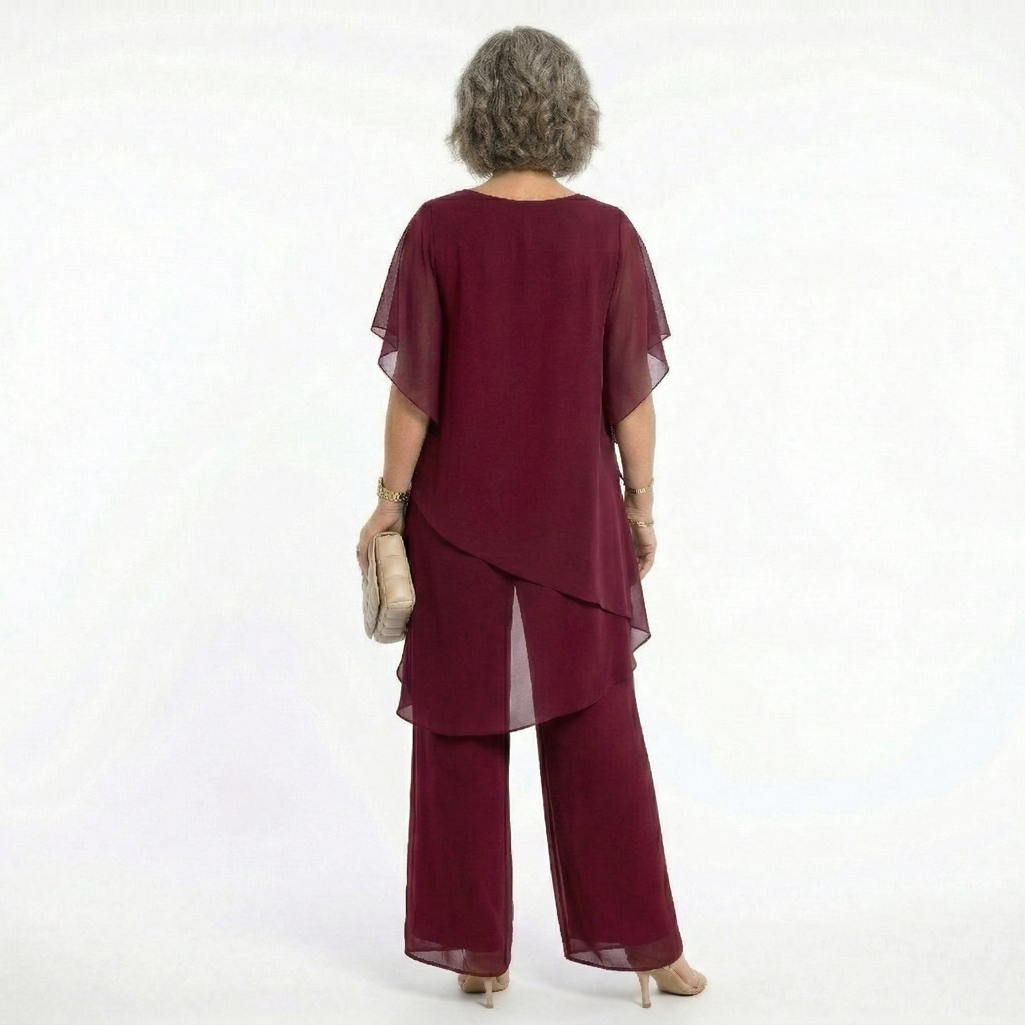 Wide leg chiffon trousers of the two piece set, detail