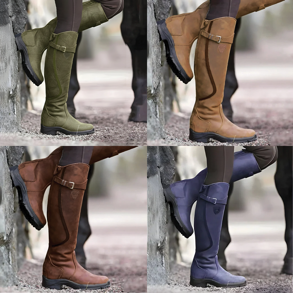 Women's Knee High Riding Boots – Buckled Strap with Lugged Sole