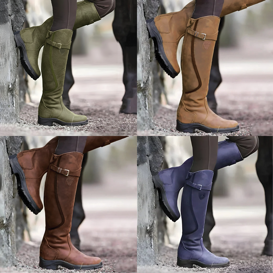 Women's Knee High Riding Boots – Buckled Strap with Lugged Sole
