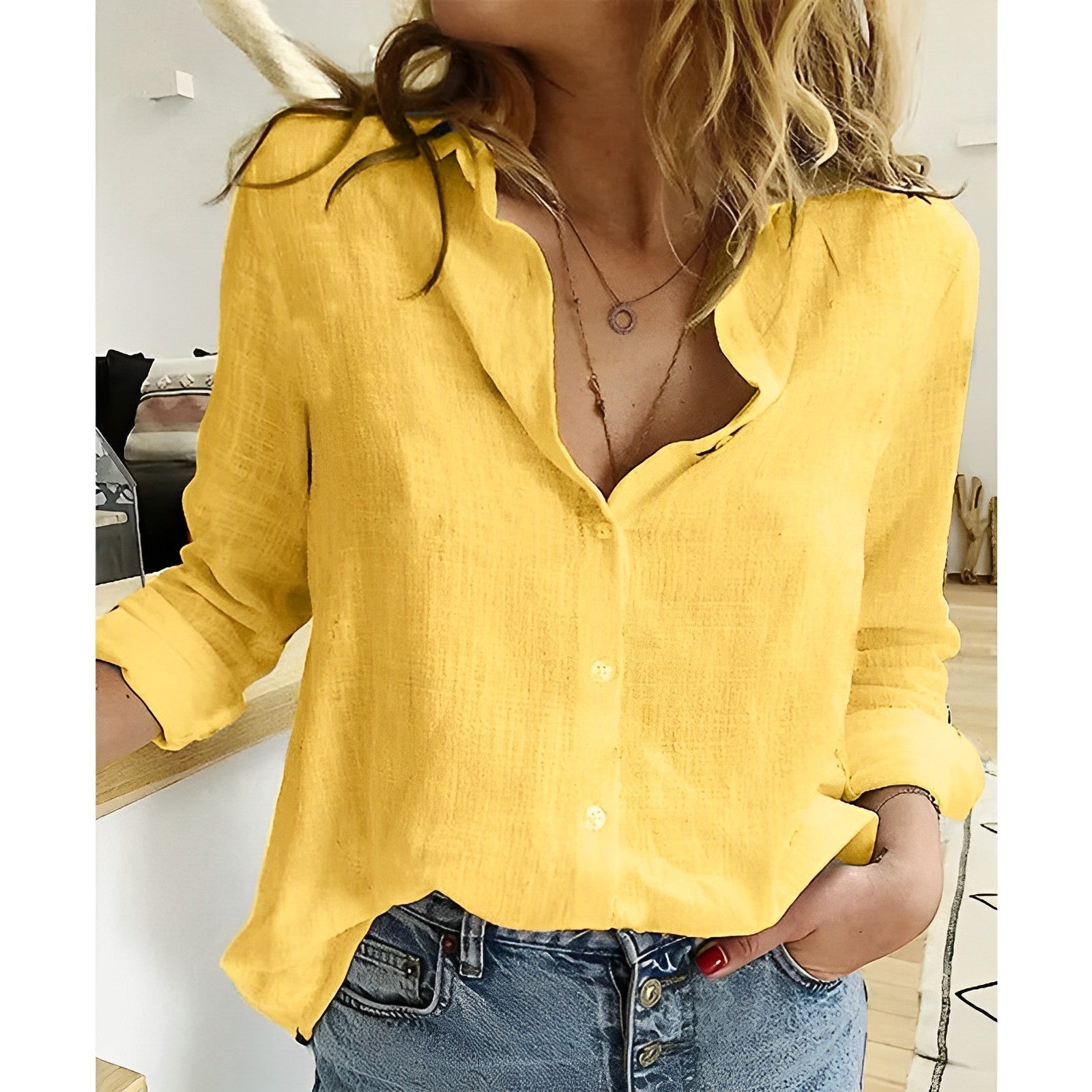Women's Button Down Blouse in Yellow