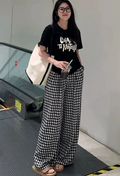 Women's Wide Leg Trousers in black check – Gingham Check Palazzo Trousers