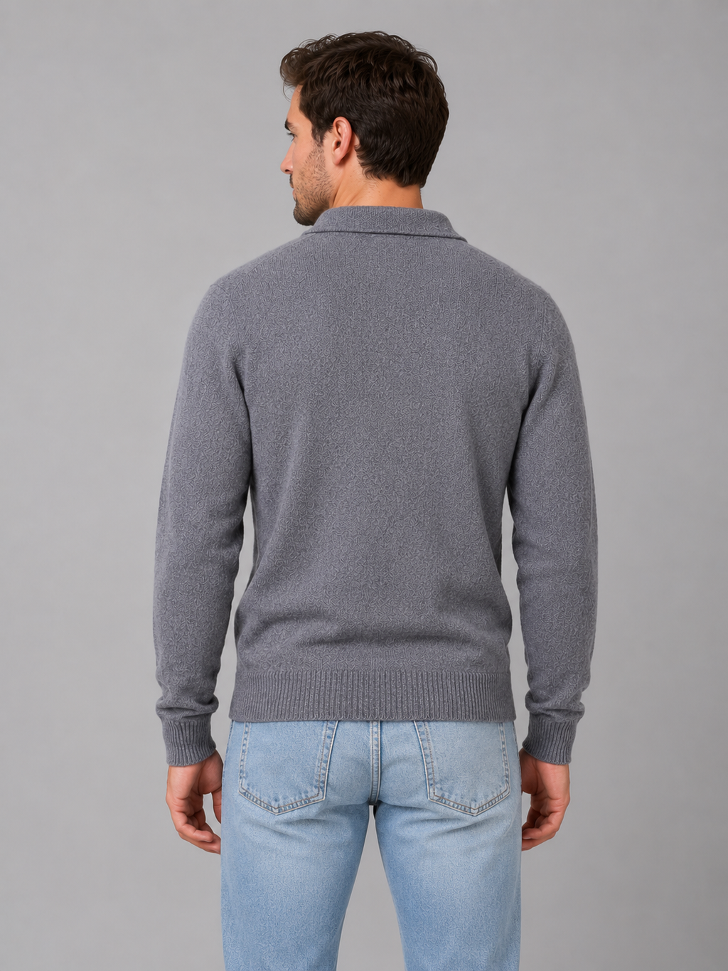 Men's Polo Knit Jumper – Button Long Sleeve Sweater