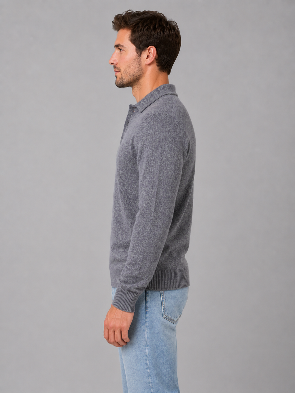 Men's Polo Knit Jumper – Button Long Sleeve Sweater