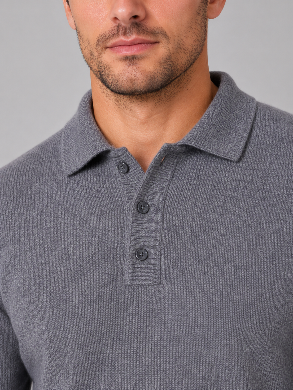 Men's Polo Knit Jumper – Button Long Sleeve Sweater