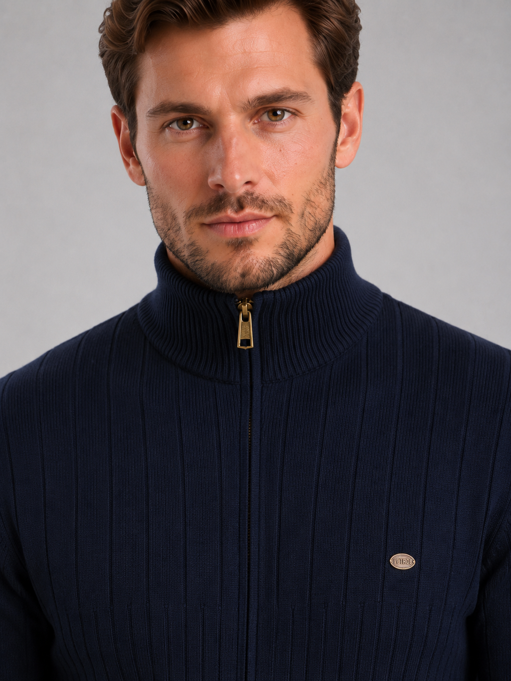 Men's Quarter Zip Ribbed Knit Jumper – Funnel Neck Sweater