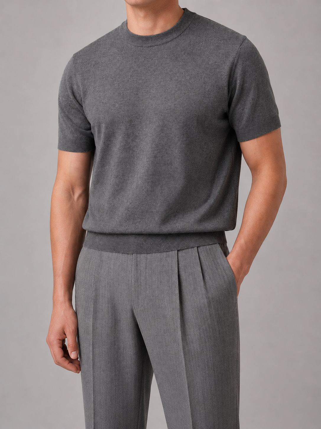 Men's Casual Short Sleeve Knit T-Shirt – Crew Neck Fine Knit Top