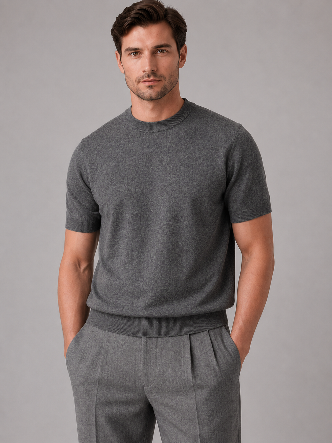Men's Casual Short Sleeve Knit T-Shirt – Crew Neck Fine Knit Top