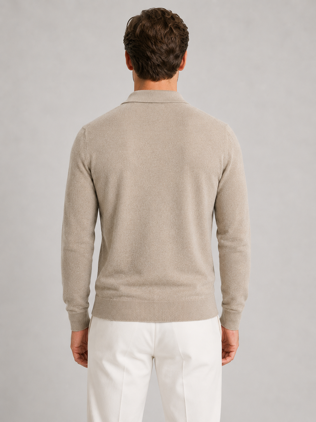 Men's Quarter Zip Polo Jumper – Fine Knit Long Sleeve Sweater