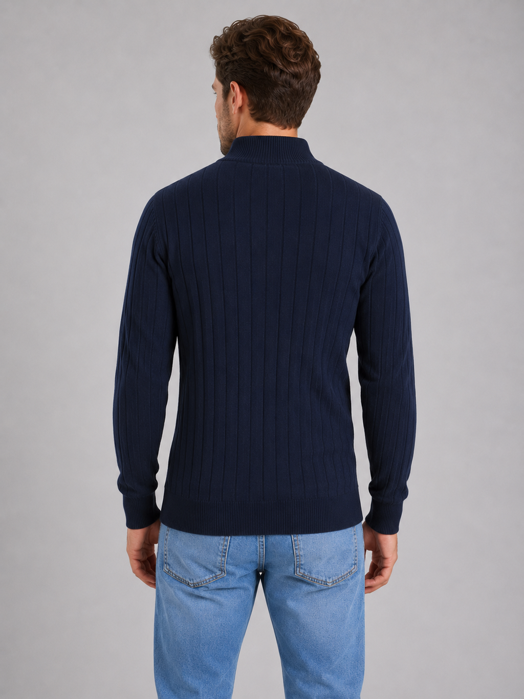 Men's Quarter Zip Ribbed Knit Jumper – Funnel Neck Sweater