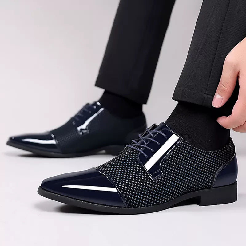 Men's Oxford Shoes in blue – Patent Cap Toe with Woven Panel