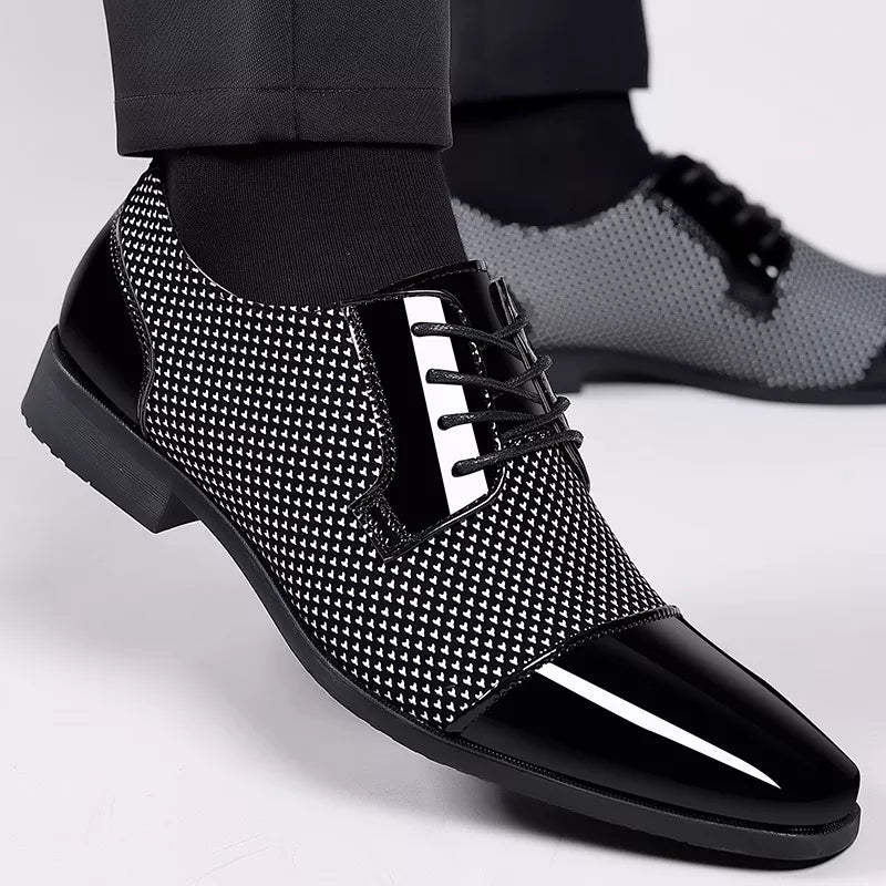 Men's Oxford Shoes in white – Patent Cap Toe with Woven Panel