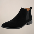 Men's beige suede look Chelsea boots with elastic side panels