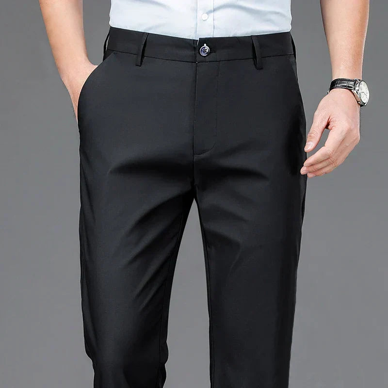 Men's Tapered Smart Trousers – Flat Front Stretch Trousers