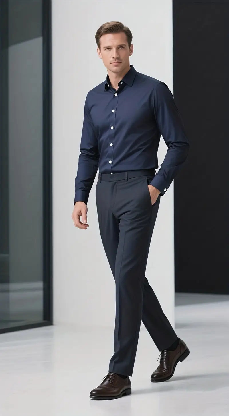 Men's Slim Fit Formal Shirt – Long Sleeve Tailored Dress Shirt