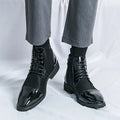 Men's Patent Cap Toe Boots – Textured Panel Lace Up Ankle Boots