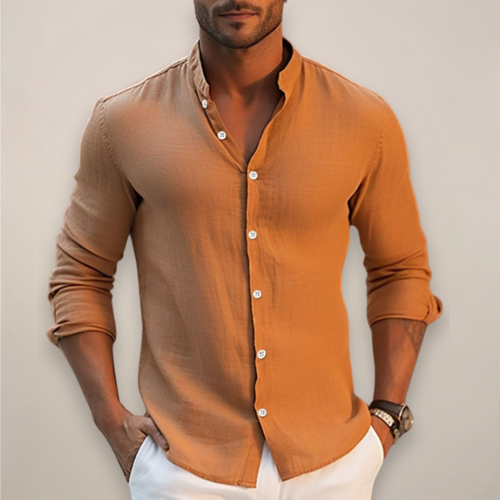 Men's Band Collar Shirt – Long Sleeve Grandad Collar Shirt