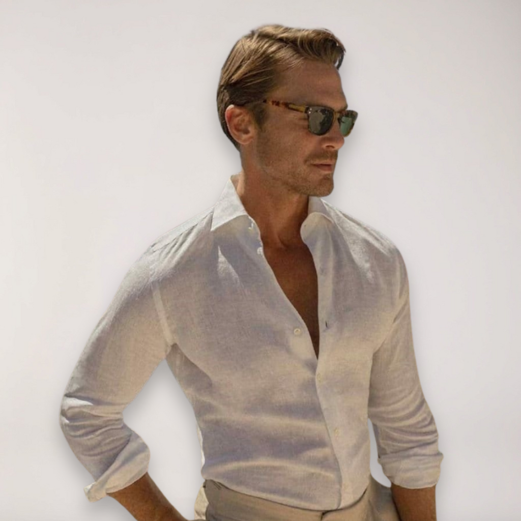 Men's Linen Blend Shirt – Long Sleeve Relaxed Button Up Shirt