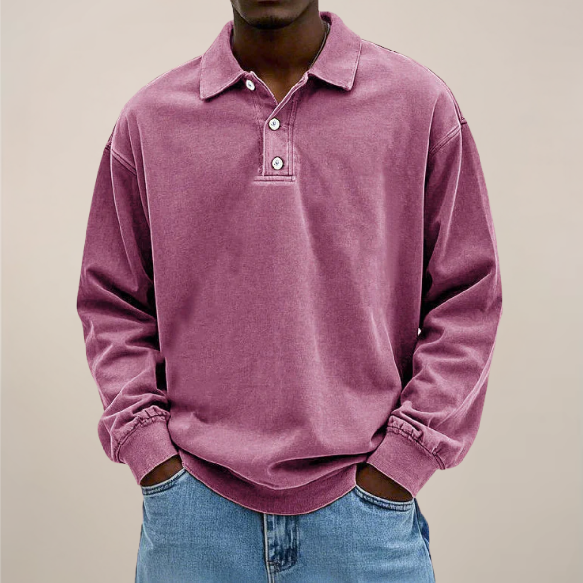 Men's Relaxed Polo Sweatshirt in Pink