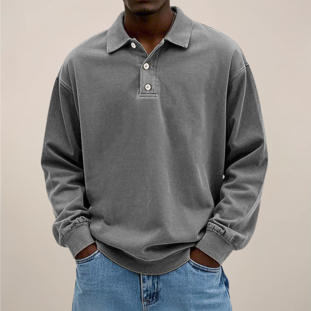 Men's Relaxed Polo Sweatshirt in Grey