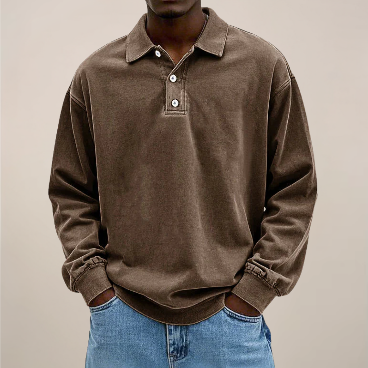 Men's Relaxed Polo Sweatshirt in Brown