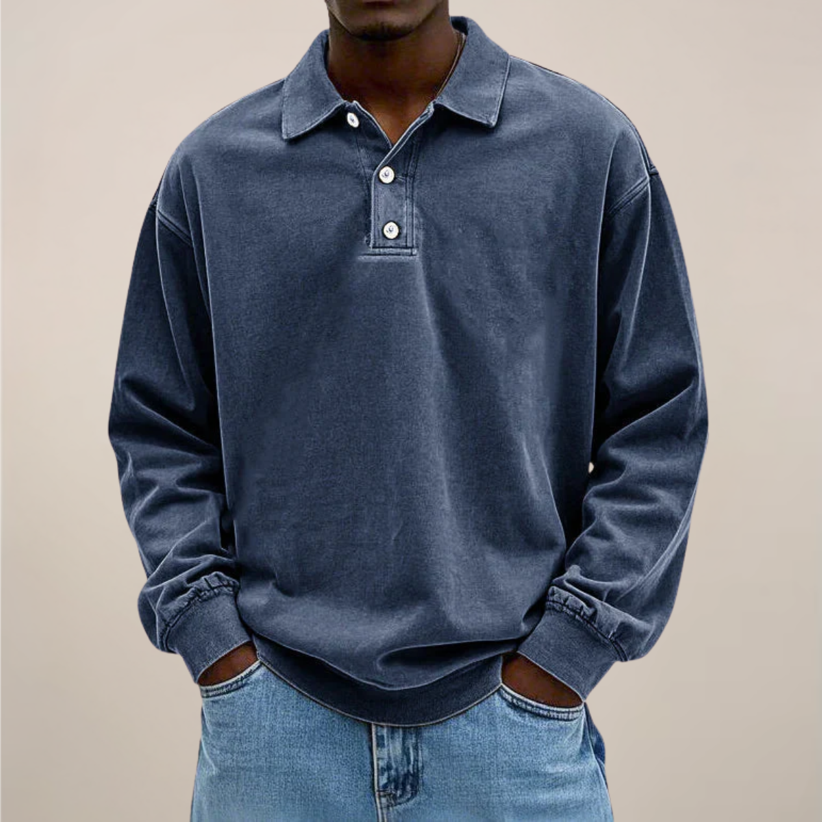 Men's Relaxed Polo Sweatshirt in Navy Blue
