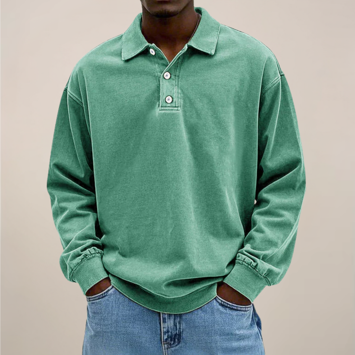 Men's Relaxed Polo Sweatshirt in Green