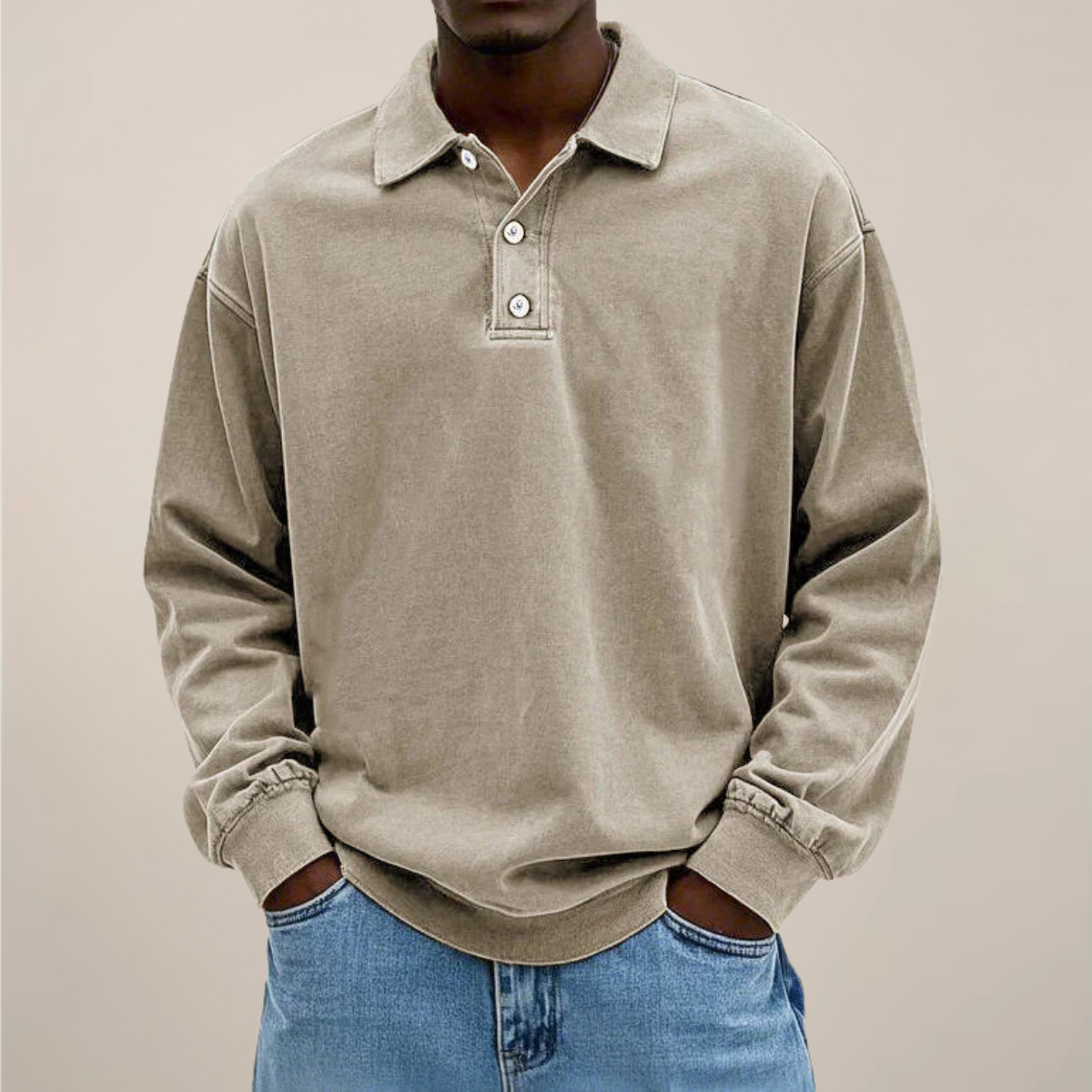 Men's Relaxed Polo Sweatshirt in Beige